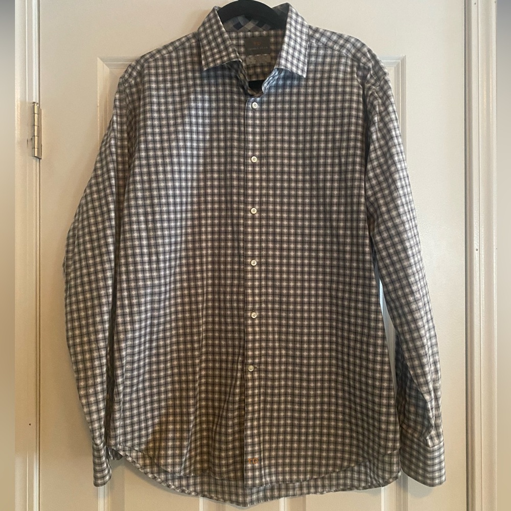Thomas Dean Check Cotton Button Down Shirt, size XL